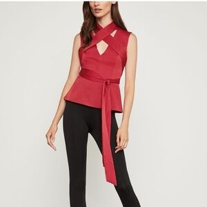 BCBGMAXAZRIA Venetian Red Cross-Wrap Sleeveless Top Size XS